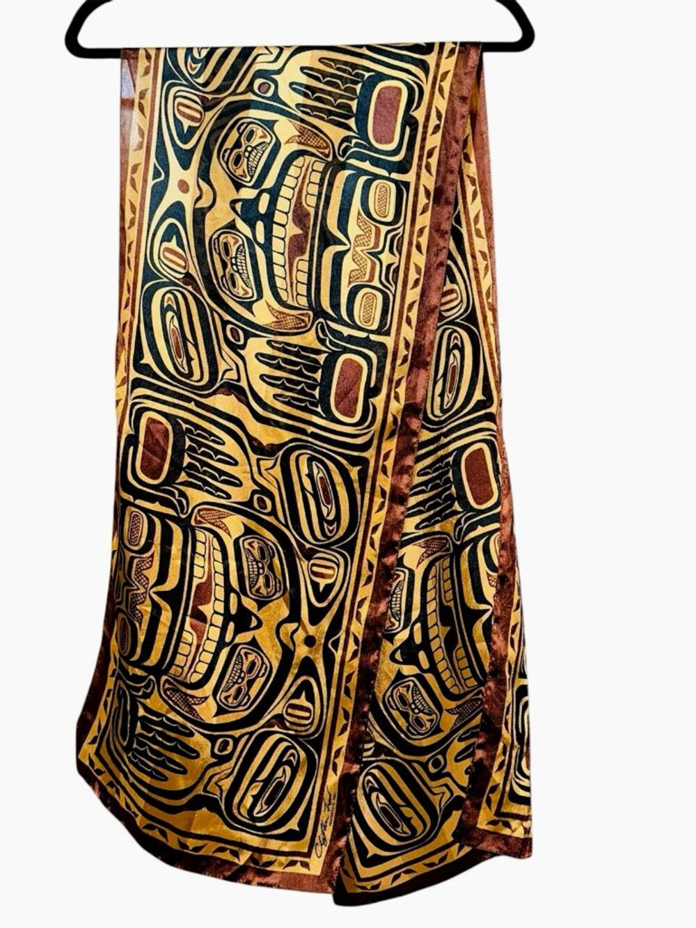 Clifton Fred Magenta 2001 Bear Box Tribal Design in Copper Oblong Scarf 60"x13" - Picture 3 of 5